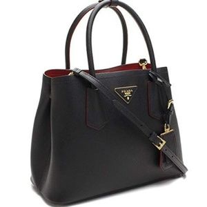 Prada Saffiano Cuir medium double tote bag black